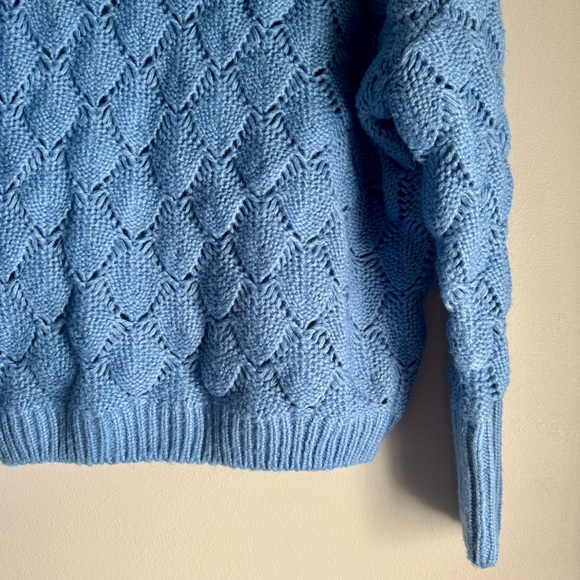 FRNCH Paris Blue Bubble Stitch Open Knit Turtleneck Sweater Size M/L - Picture 4 of 8